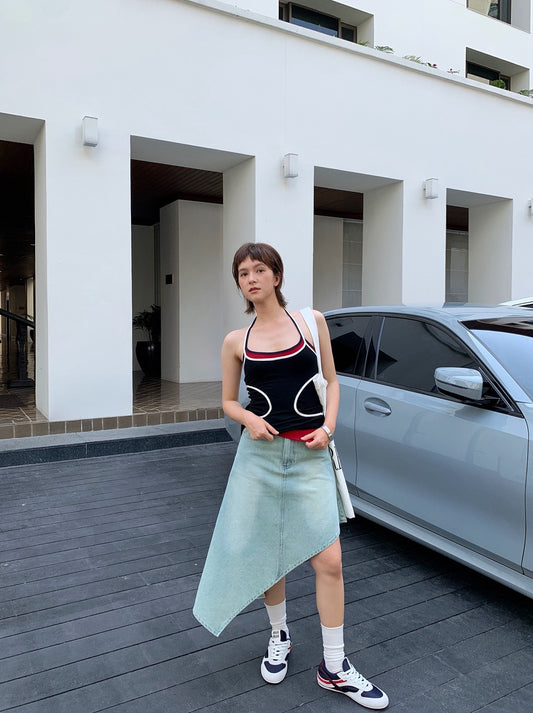 Quince Washed Denim Asymmetrical Skirt