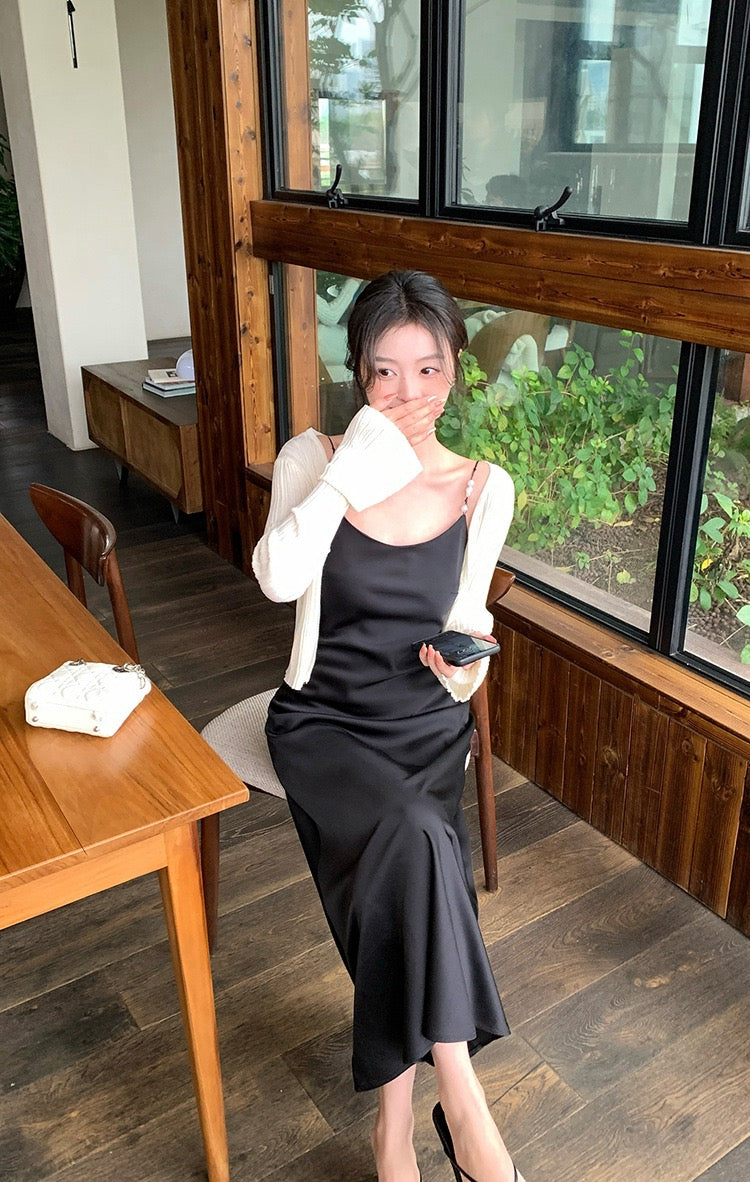 Niya Satin Dress with Pearl Strap