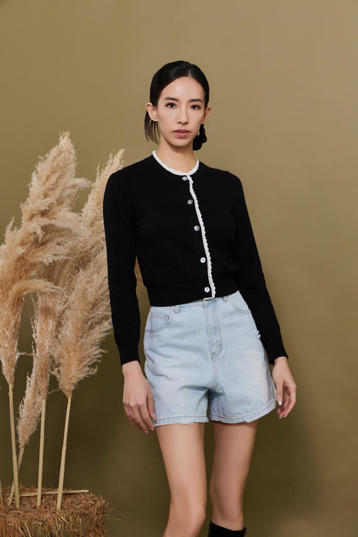Josie Lace Ruffle Trim Knit Cardigan