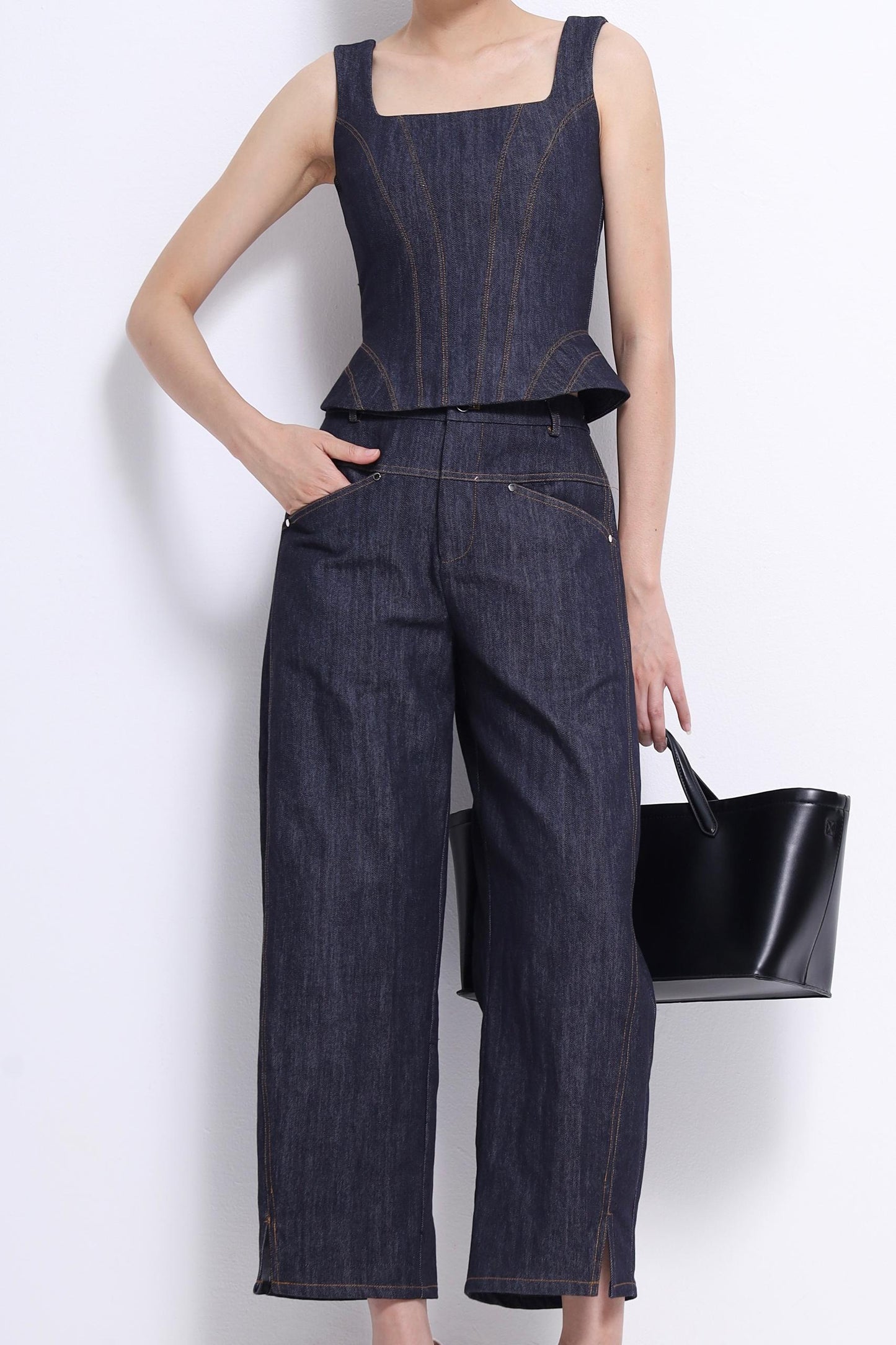 Zenda Denim Square Neck Top