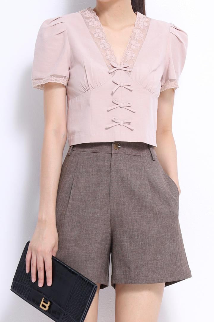 Lulu V-Neck Lace Ribbon Blouse