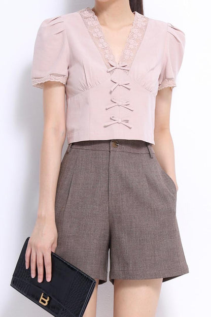 Lulu V-Neck Lace Ribbon Blouse