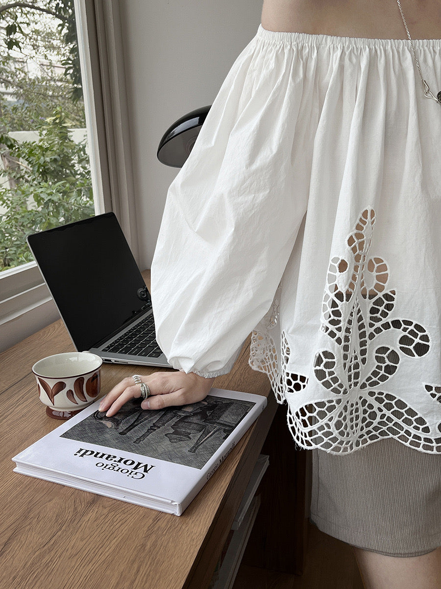 Kylie Off Shoulder Lace Broderie Top