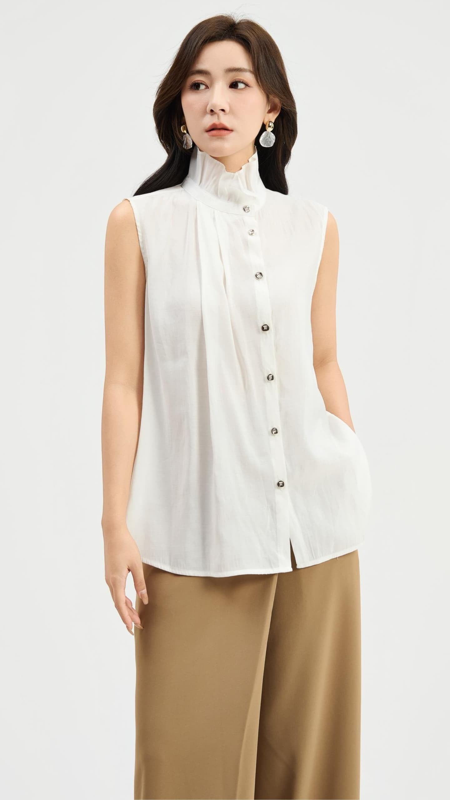 Ziri Ruffle Neck Tencel Top