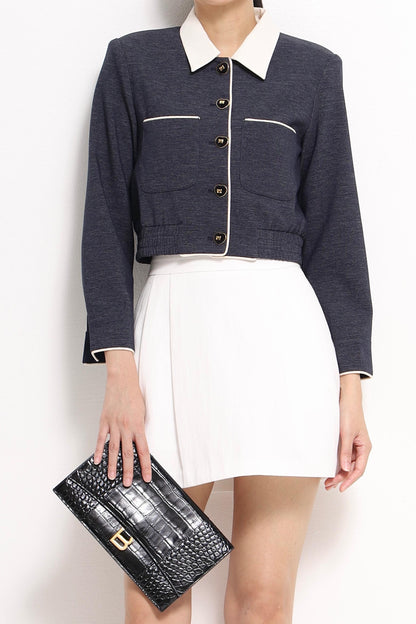 Natasha Bicolor Collar Cropped Jacket