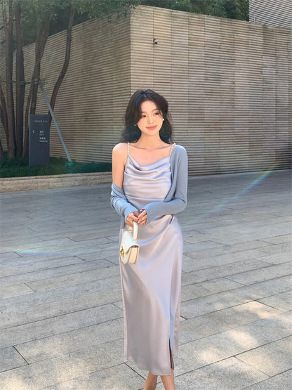 Julie Pearl Strap Satin Dress