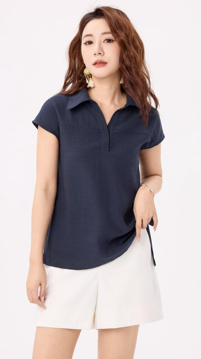 Ziri Linen Mandarin Top