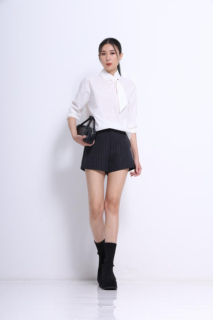 Margot Asymmetrical Neck Tie Shirt