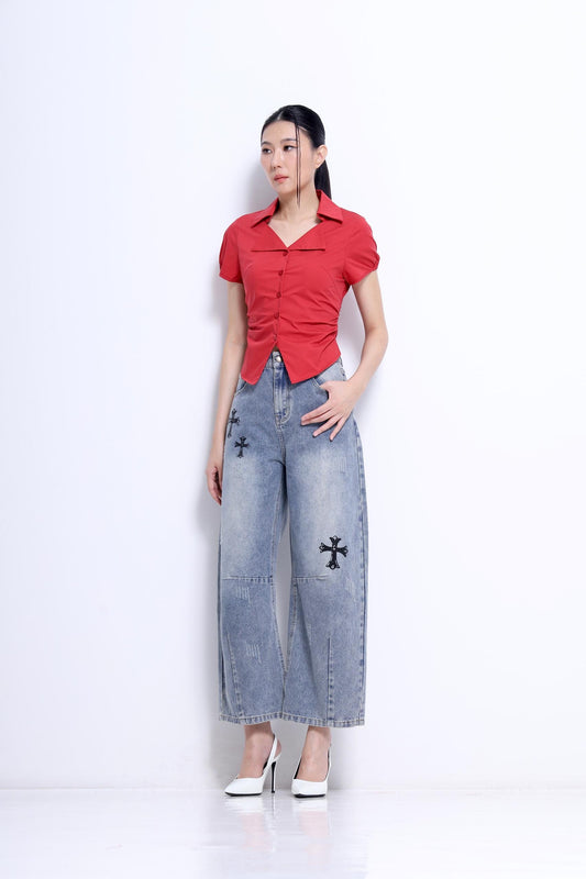 Jesse Ruched Waist Short Sleeve Blouse