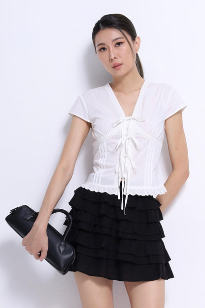 Sylvia V-Neck Ribbon Blouse