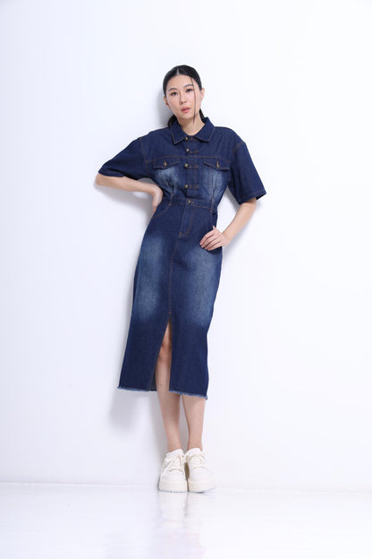 Jade Orient Chinese Button Denim Dress