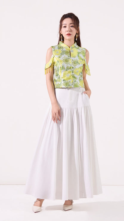 Lin Oriental Off Shoulder Tassel Top