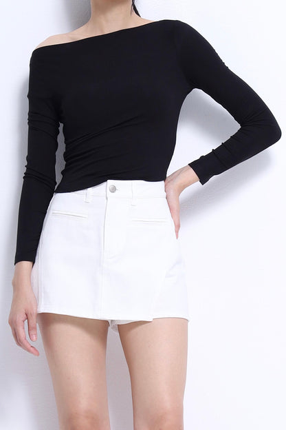 Aria Asymmetrical Neckline Ribbed Top