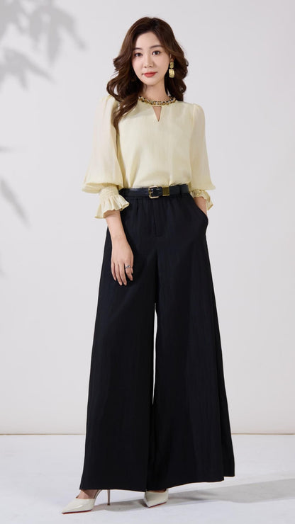 Ziri Sequins Neck Long Sleeve Top