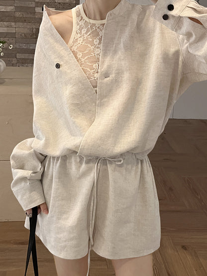 Chris Linen V-Neck Jumpsuit