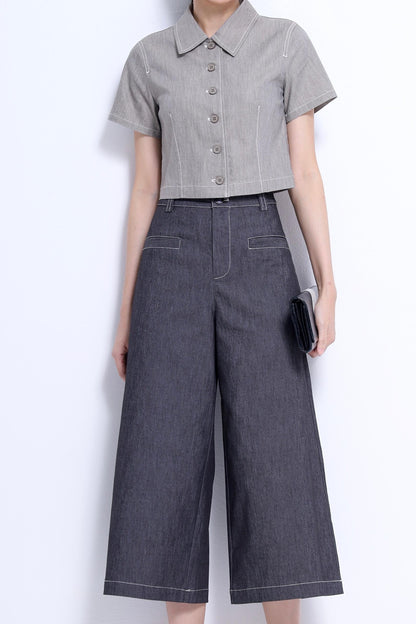 Tassy Button Down Cropped Shirt