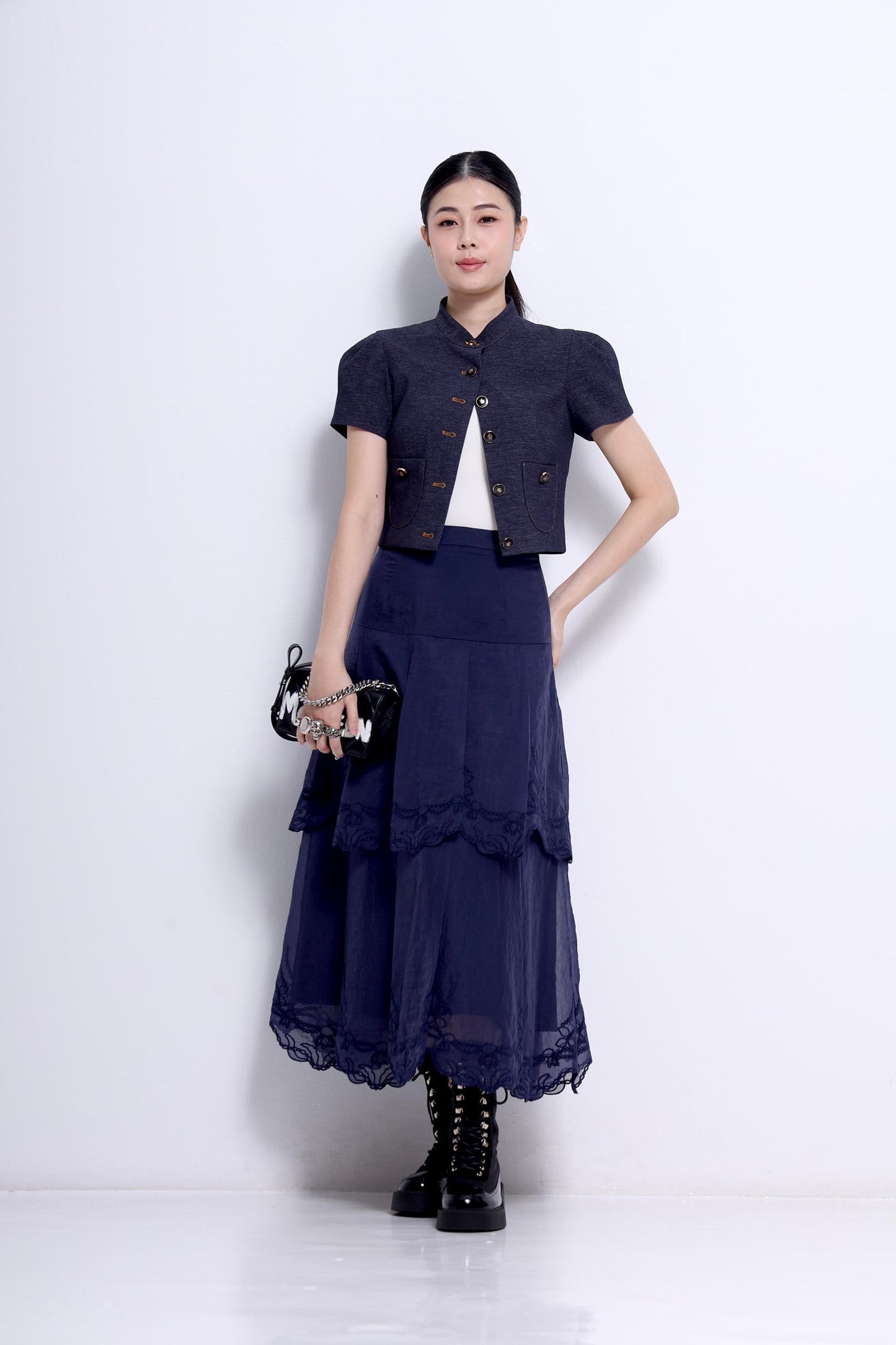 Natasha Mandarin Colar Cropped Jacket