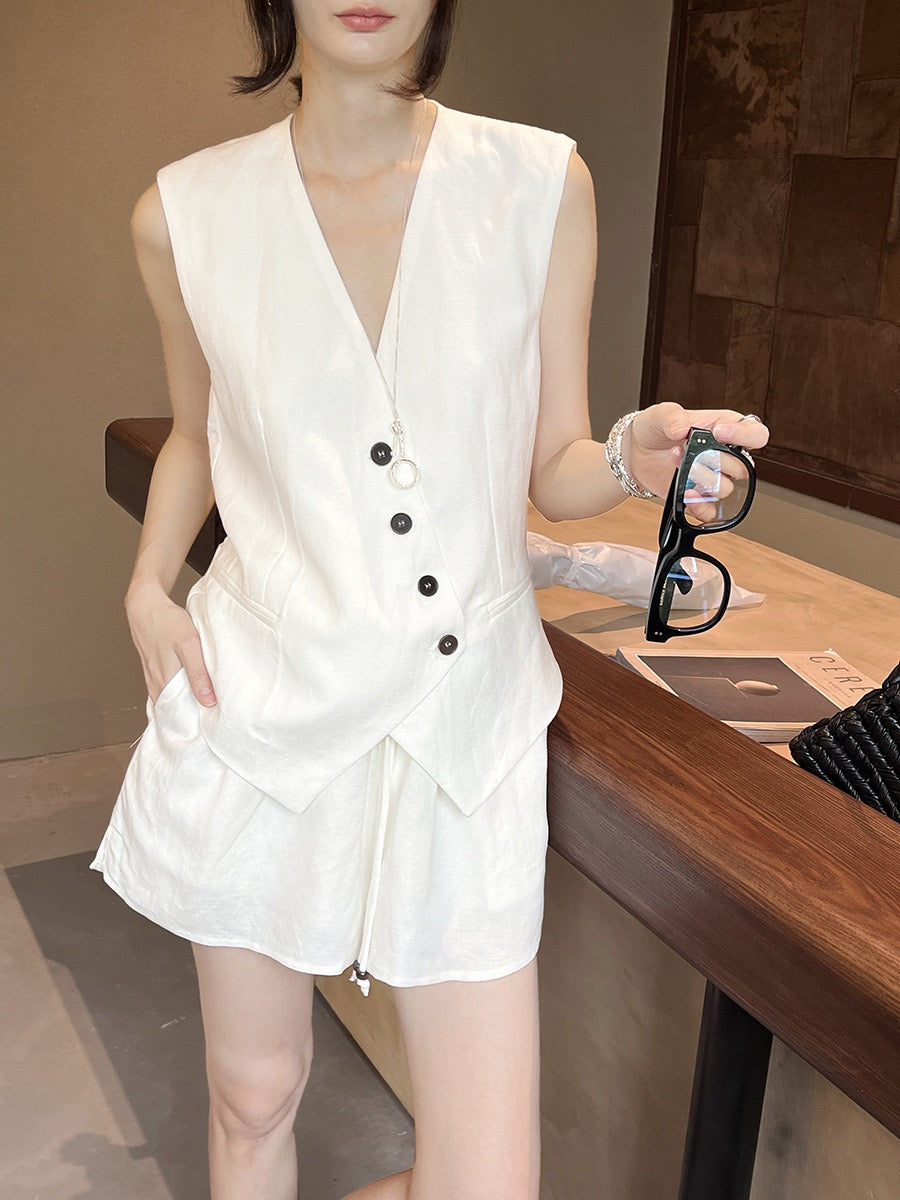 Hoo Linen Vest + Shorts Setwear