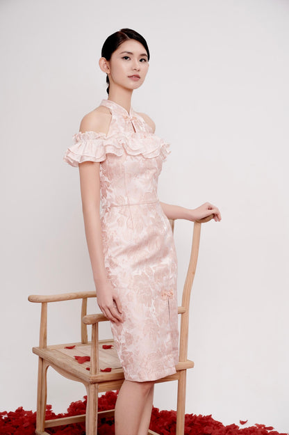 Lu Orient Off Shoulder Ruffles Qipao