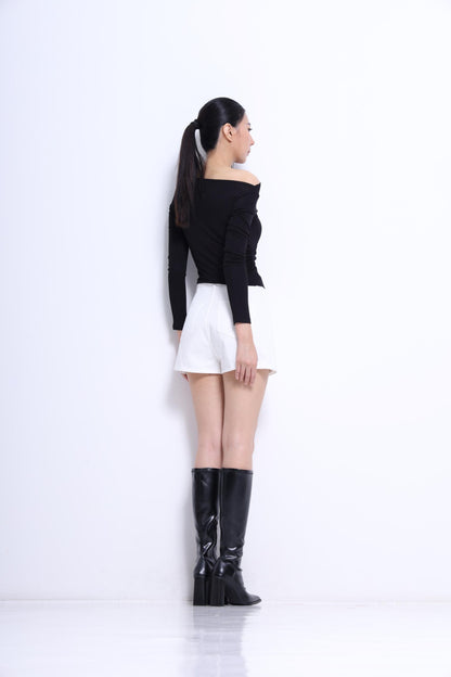 Aria Asymmetrical Neckline Ribbed Top