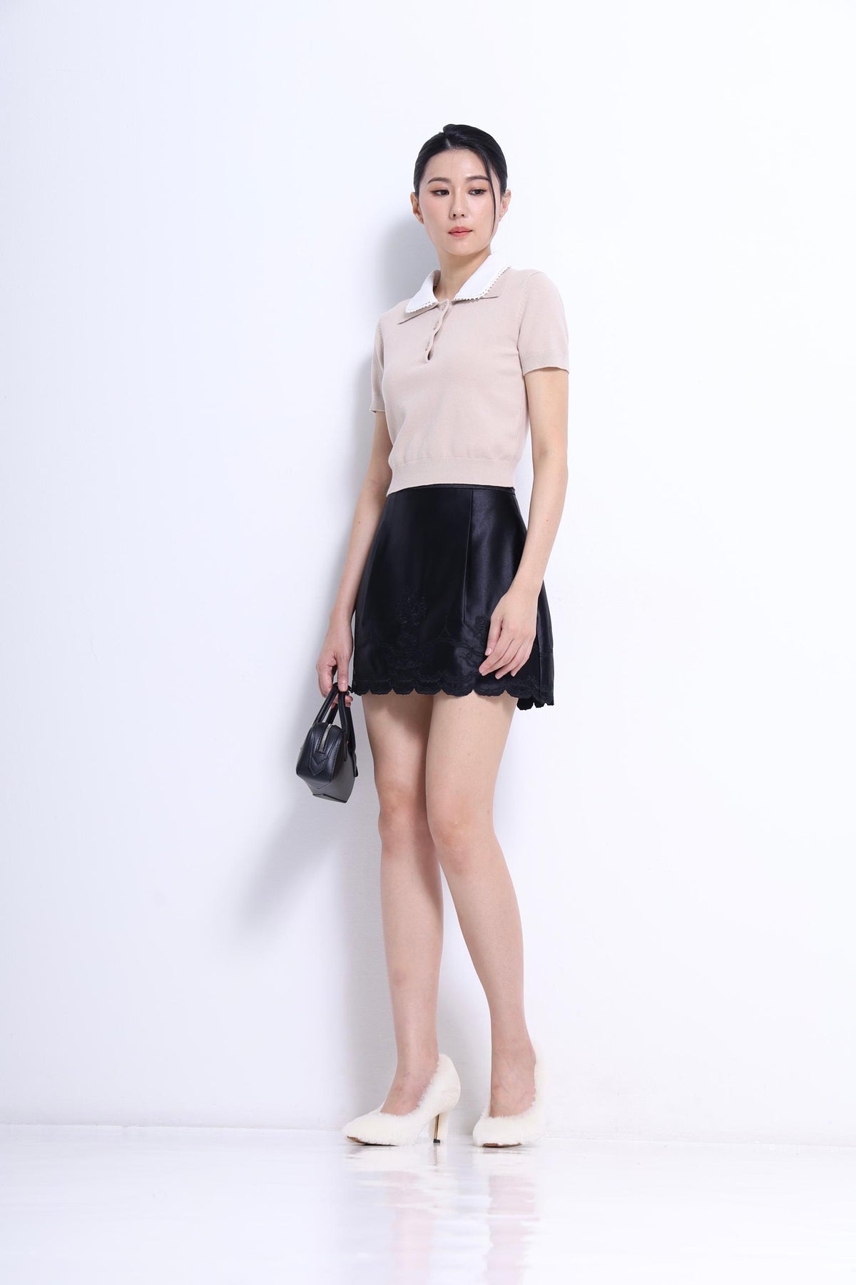 Lauren Lace Trim Knit Polo Top