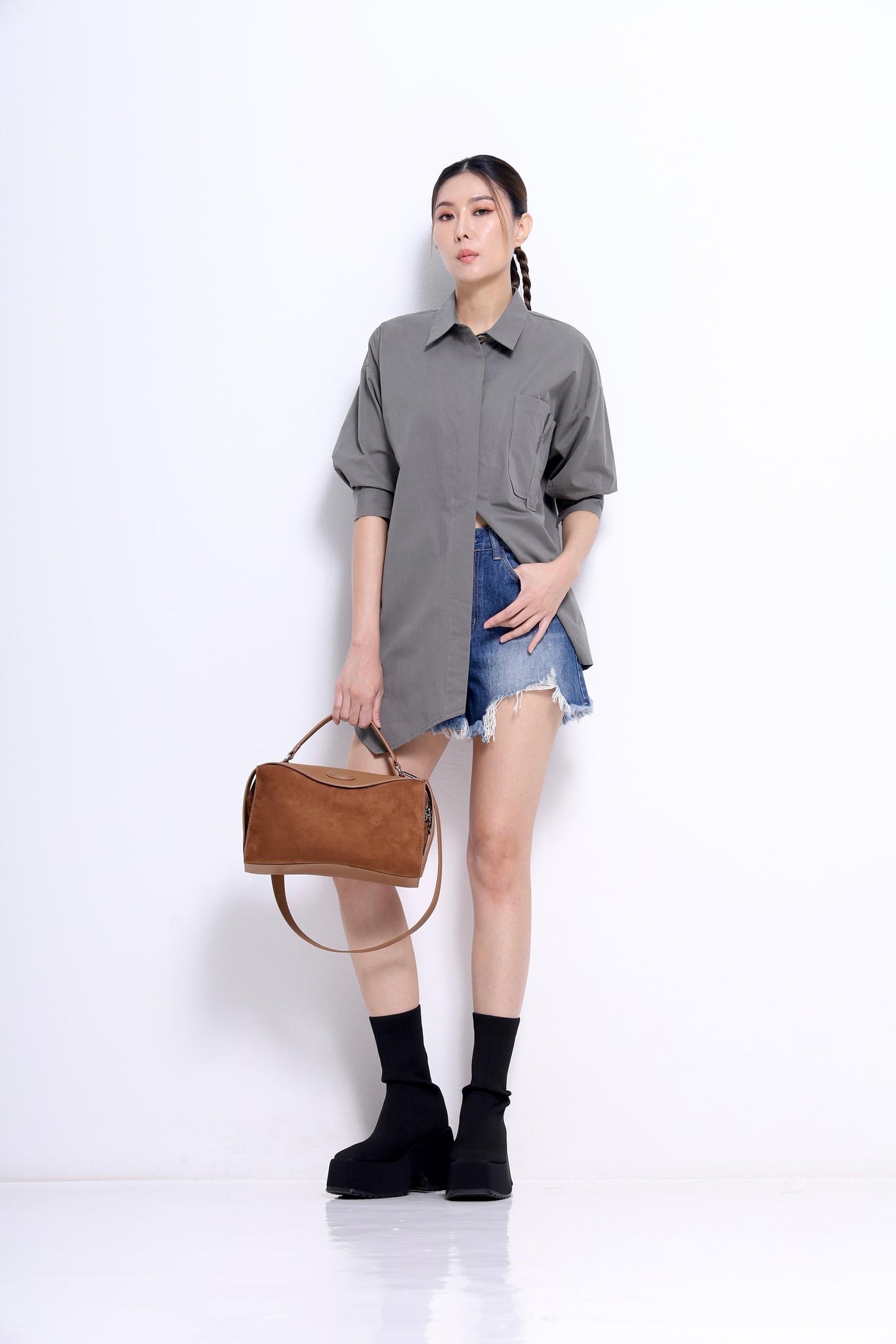 Miyu Asymmetrical Short Sleeve Shirt