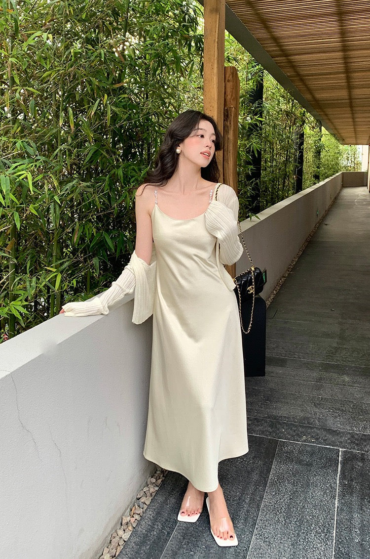 Niya Satin Dress with Pearl Strap