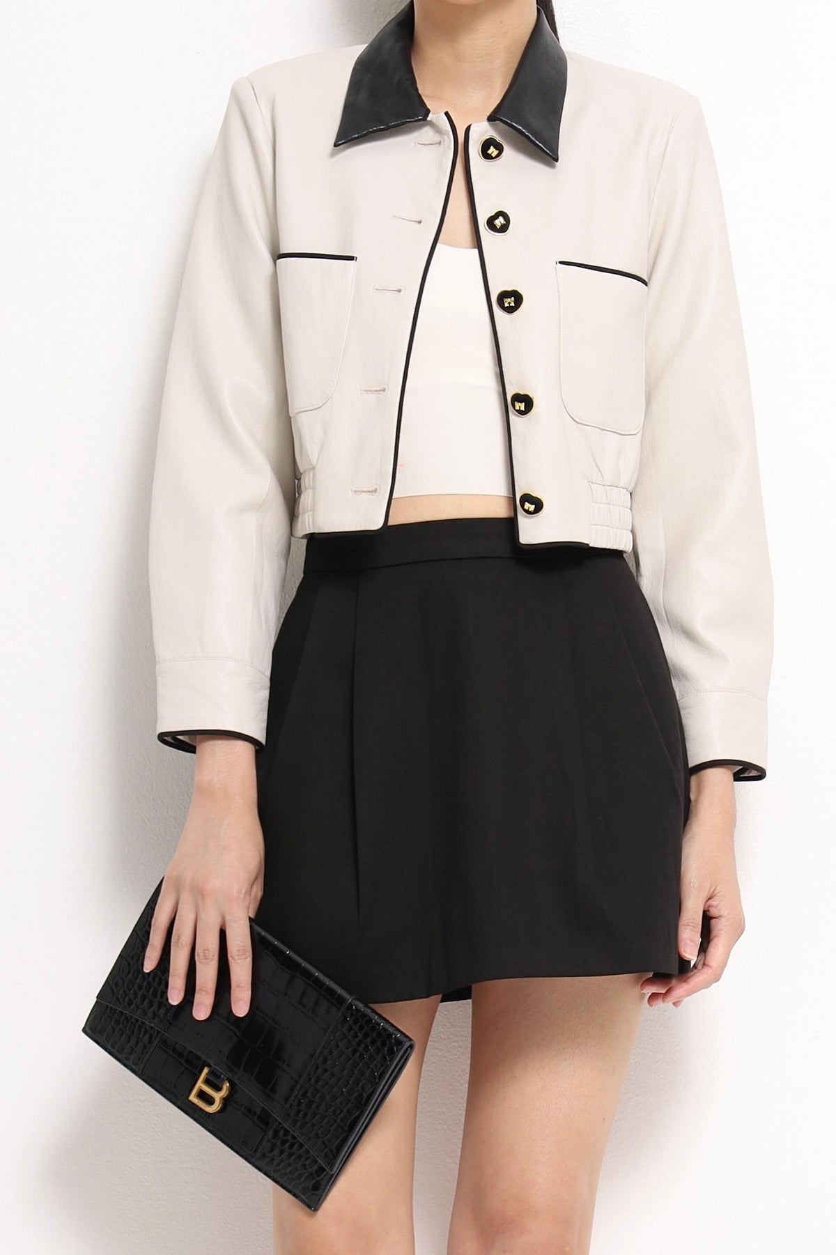 Natasha Bicolor Collar Cropped Jacket