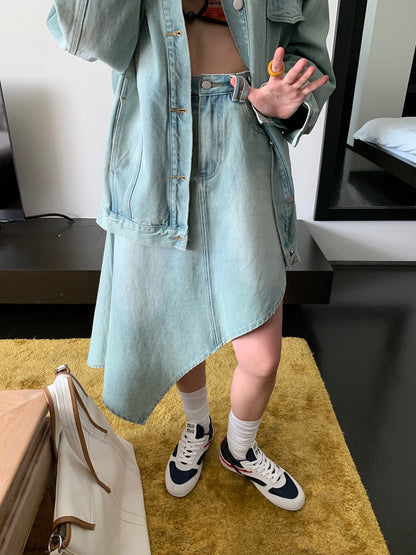 Quince Washed Denim Asymmetrical Skirt