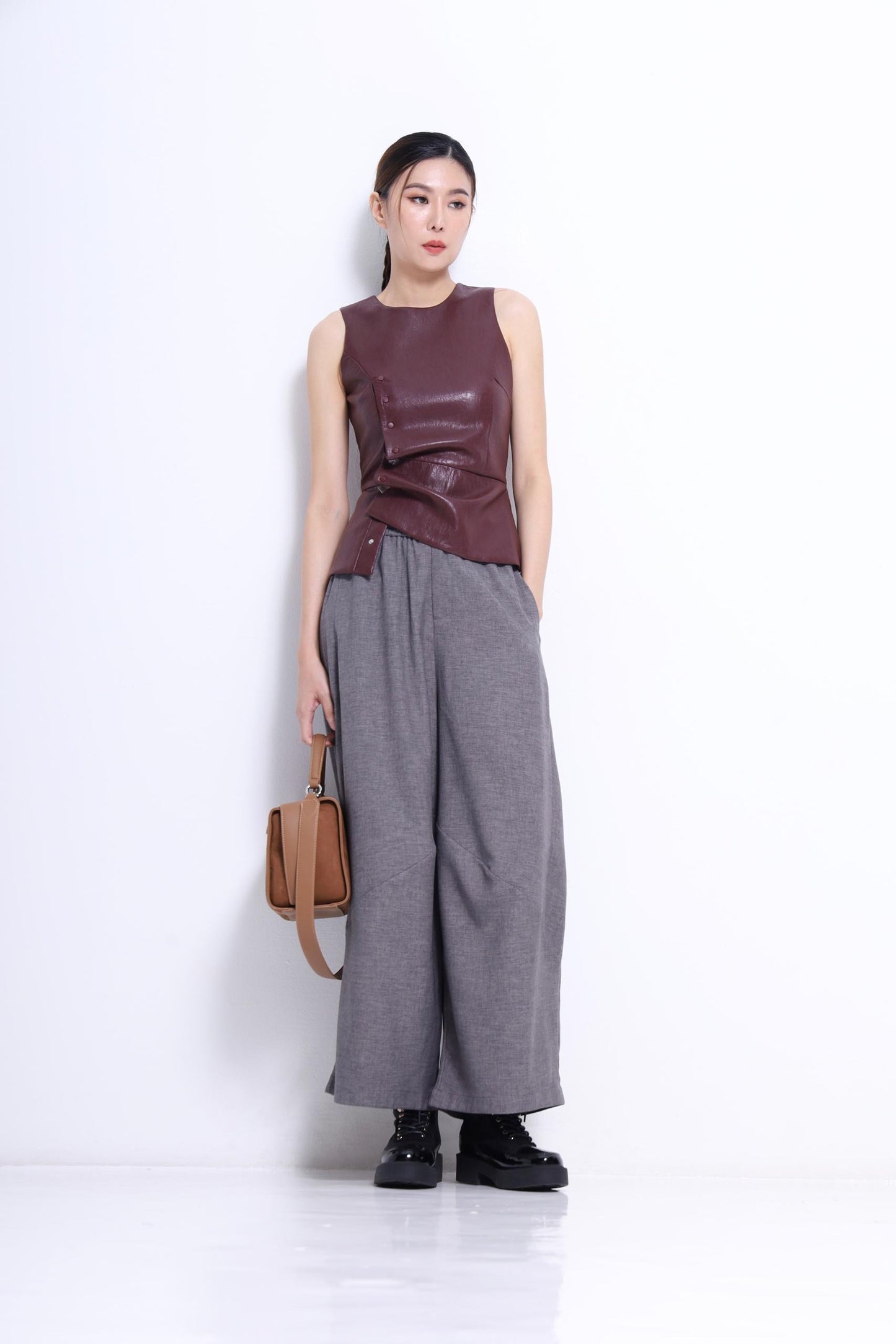 Maple Faux Leather Button Top