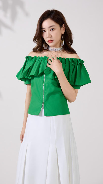 Ziri Pleated Ruffle Top