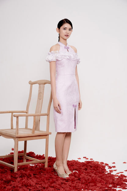 Lu Orient Off Shoulder Ruffles Qipao