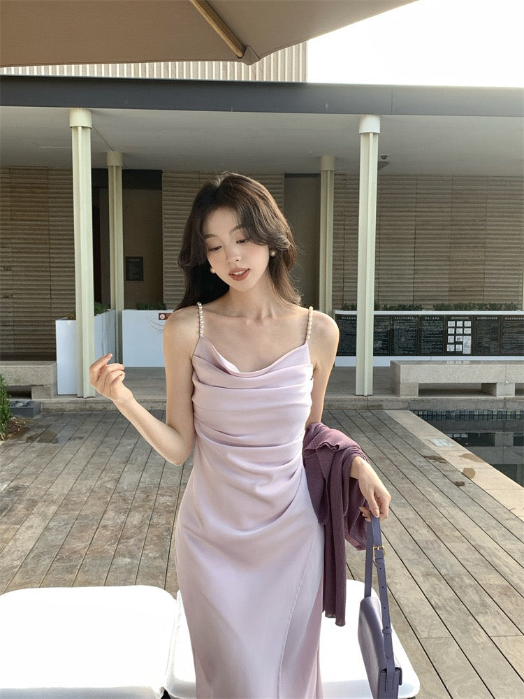 Julie Pearl Strap Satin Dress
