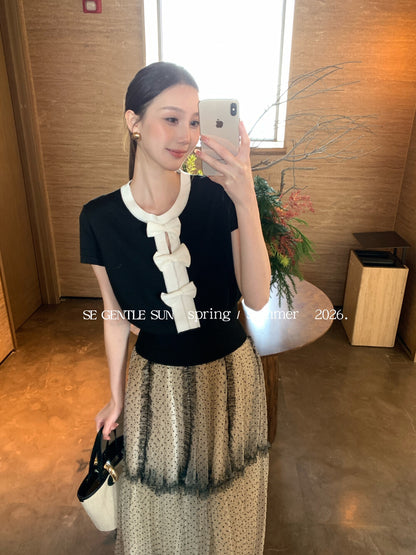 Peni Bow Tie Bi-color Knit Top
