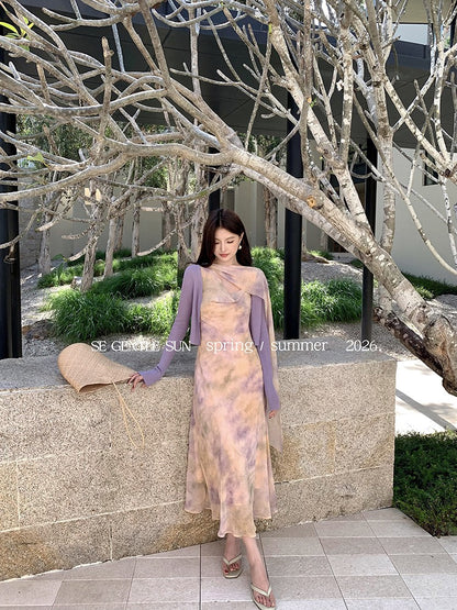 Dune Chiffon Halter Shawl Dress