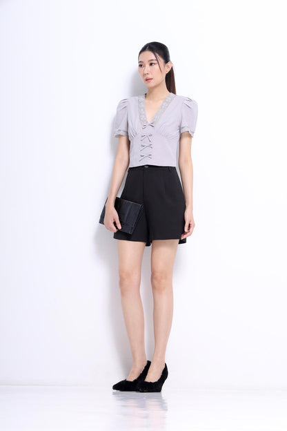 Lulu V-Neck Lace Ribbon Blouse