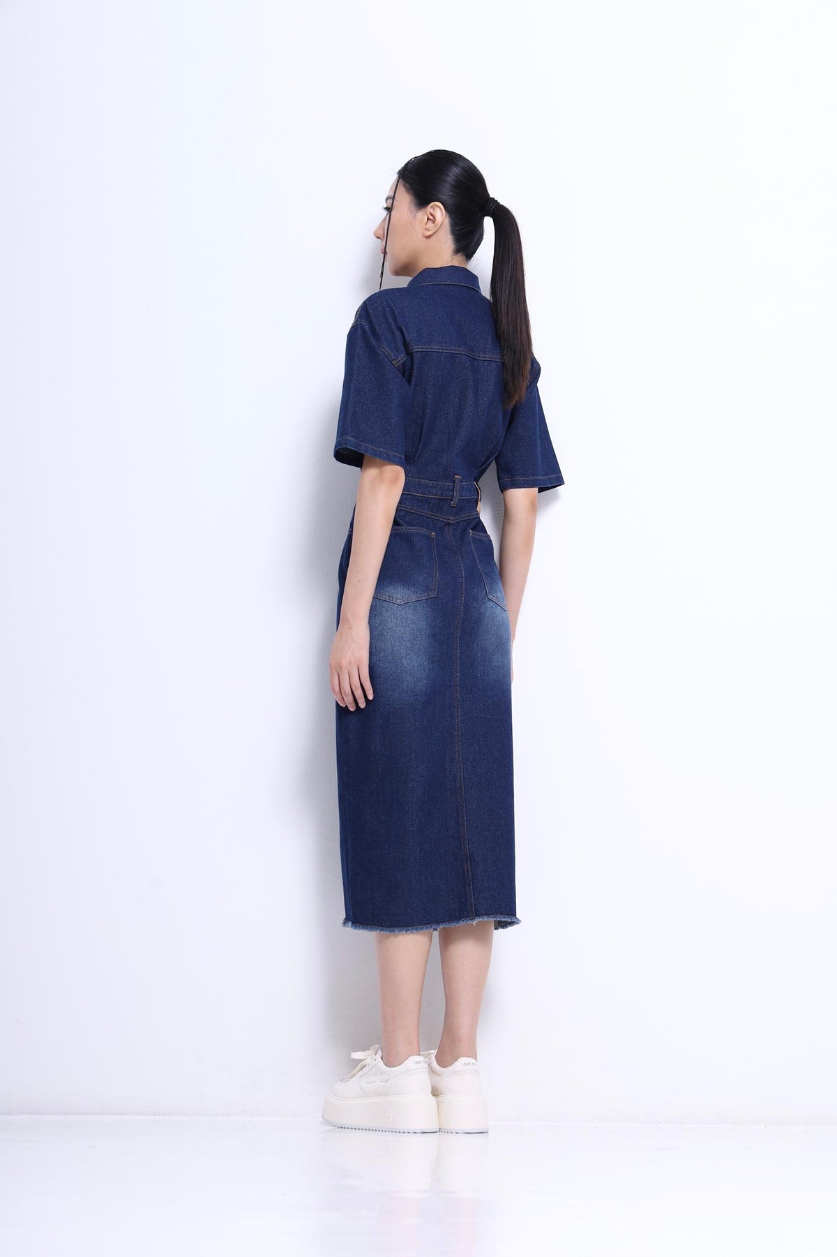 Jade Orient Chinese Button Denim Dress