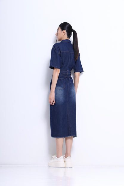 Jade Orient Chinese Button Denim Dress