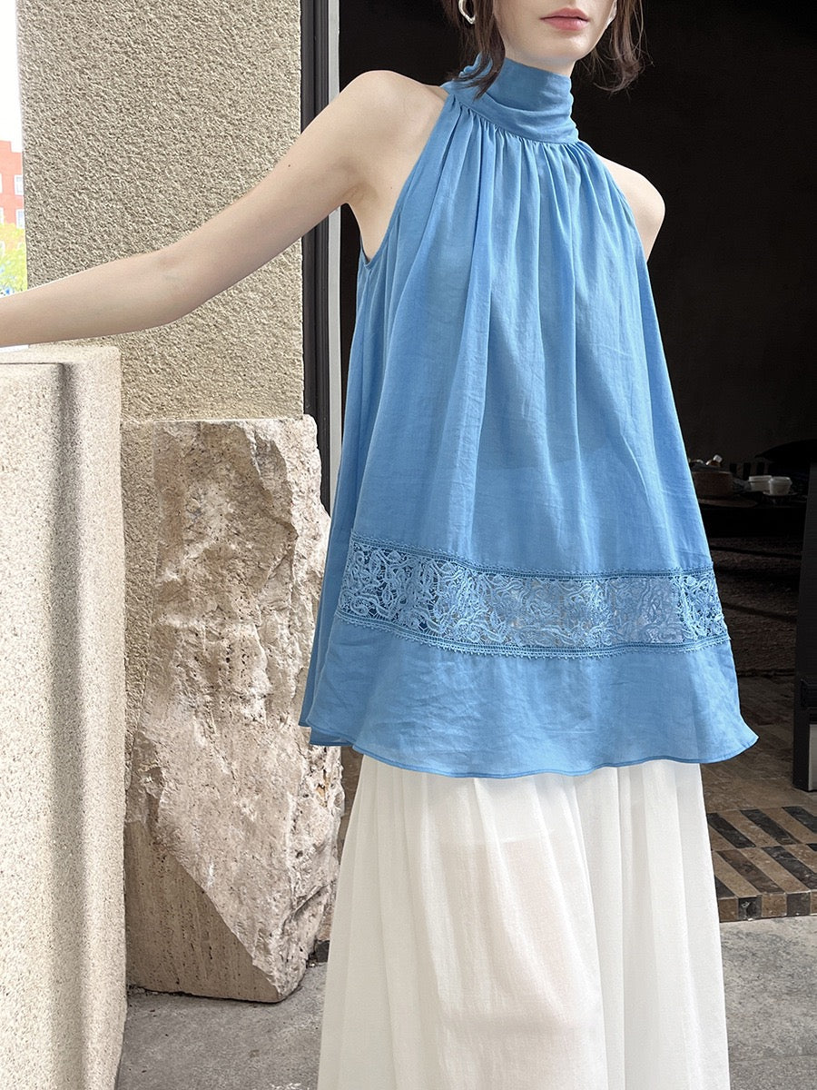 Kaly Linen Ribbon Tie Cutin Top