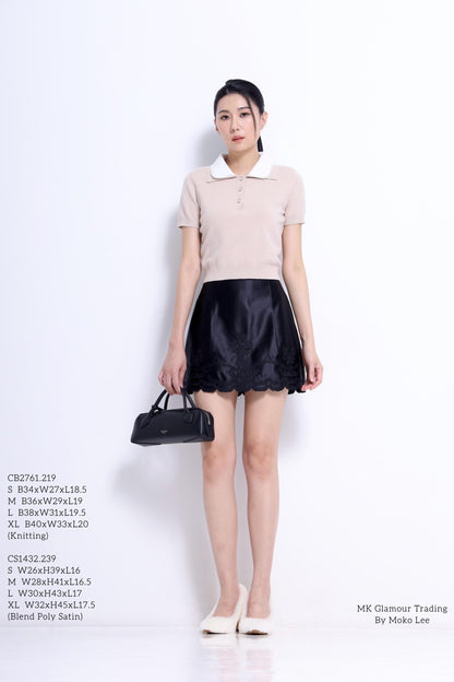 Lauren Lace Trim Knit Polo Top