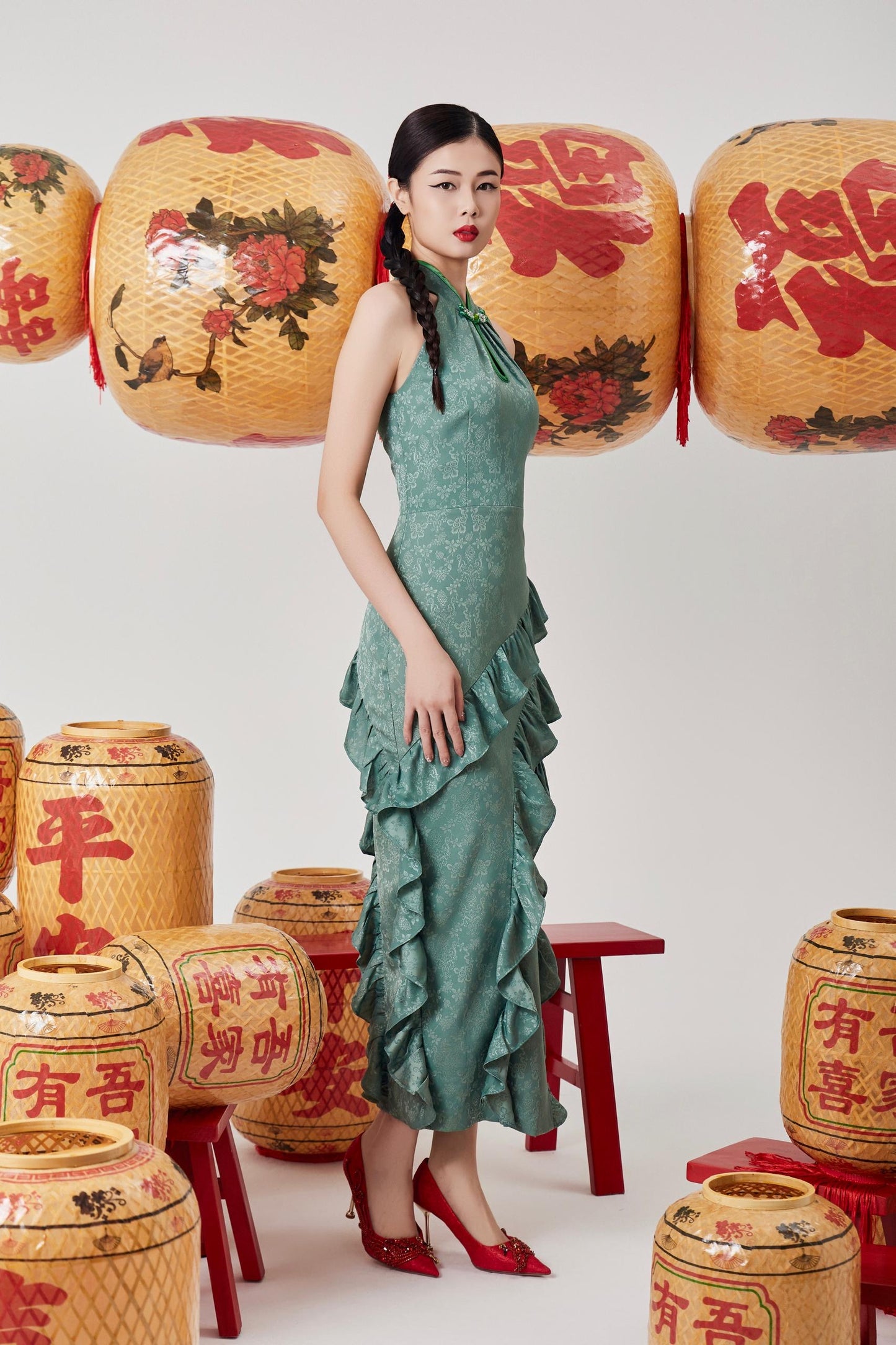 Yu Orient Ruffle Qipao Dress