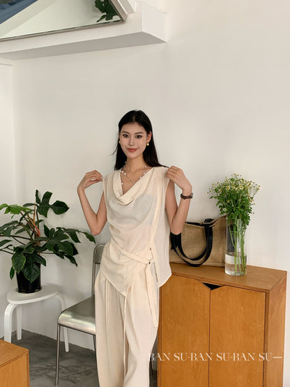 Su Linen Cowl Neck Blouse