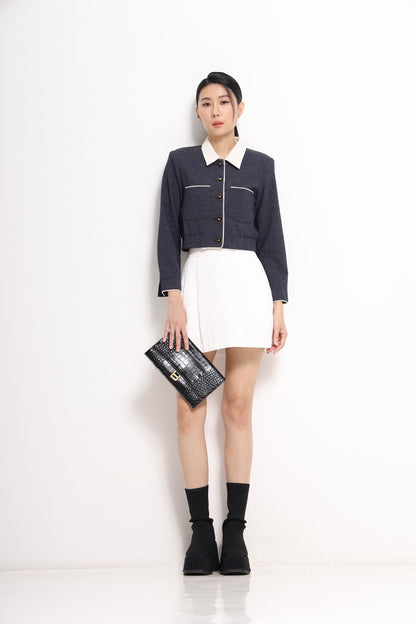 Natasha Bicolor Collar Cropped Jacket