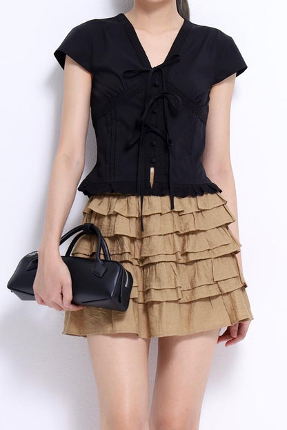 Sylvia V-Neck Ribbon Blouse