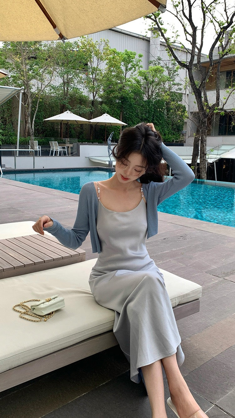 Niya Satin Dress with Pearl Strap