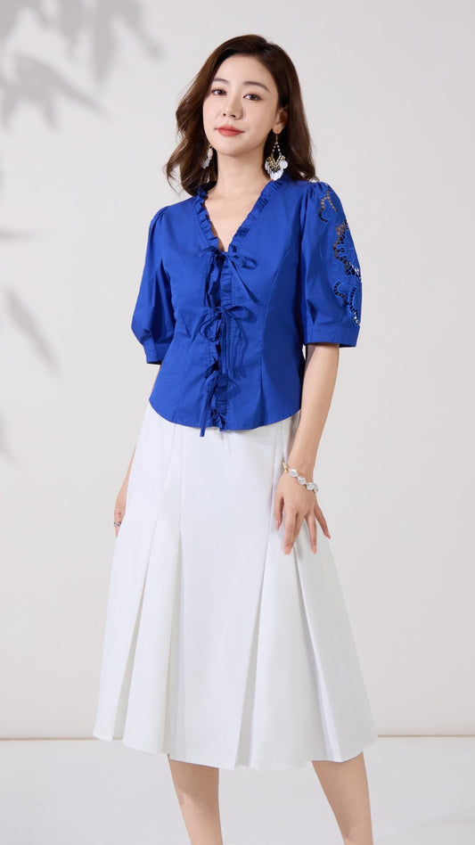 Ziri Front Ribbon Tie Blouse