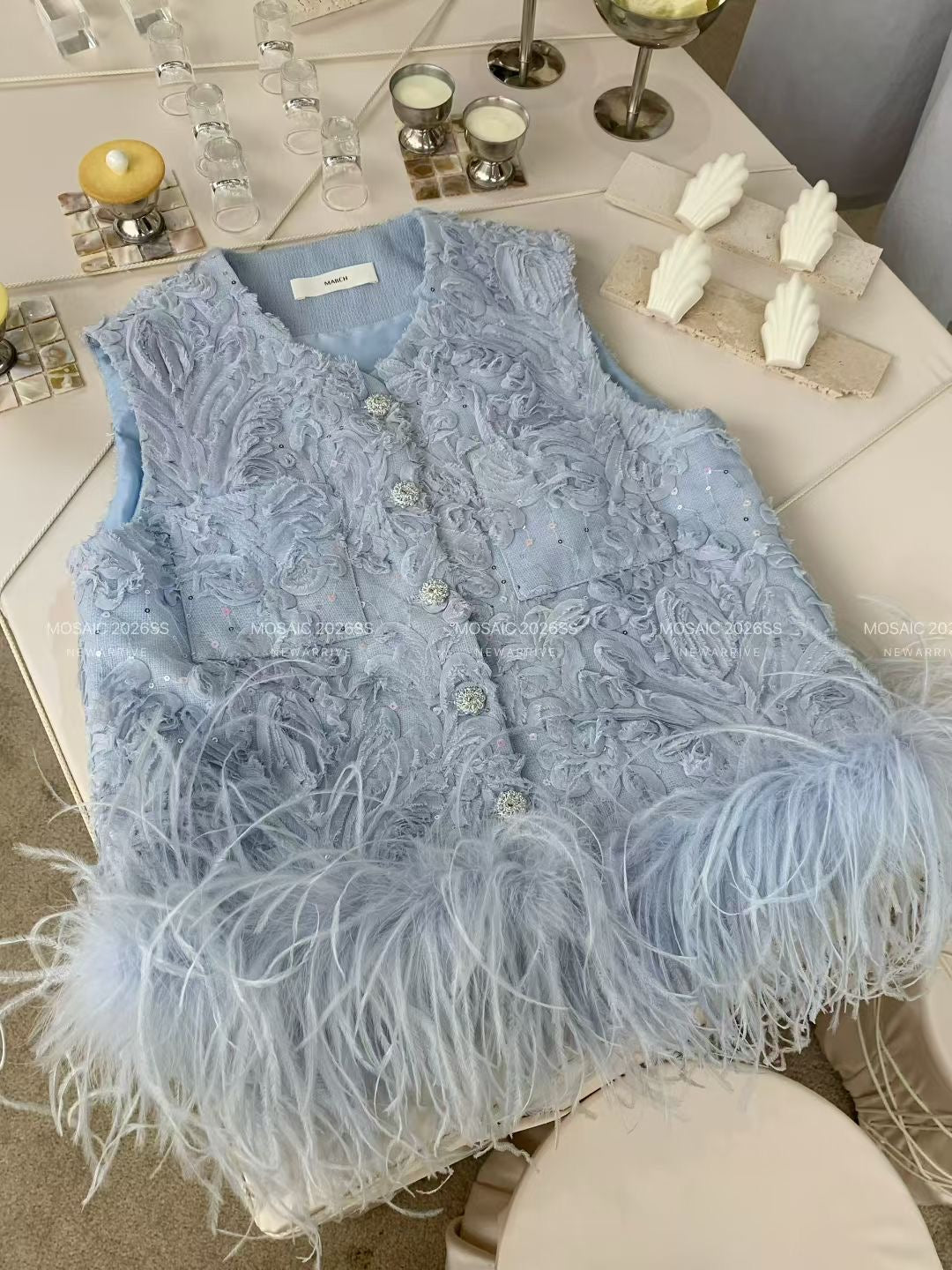 Celeste Feather Embellished Vest