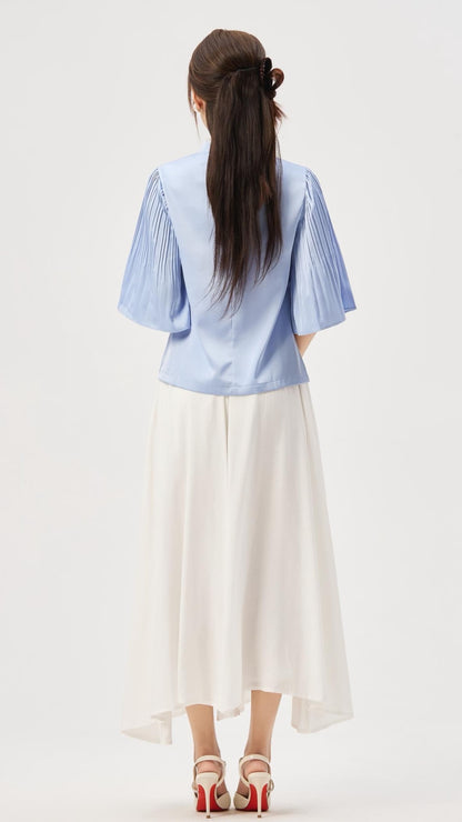 Zhu Oriental Pearl Pleated Top