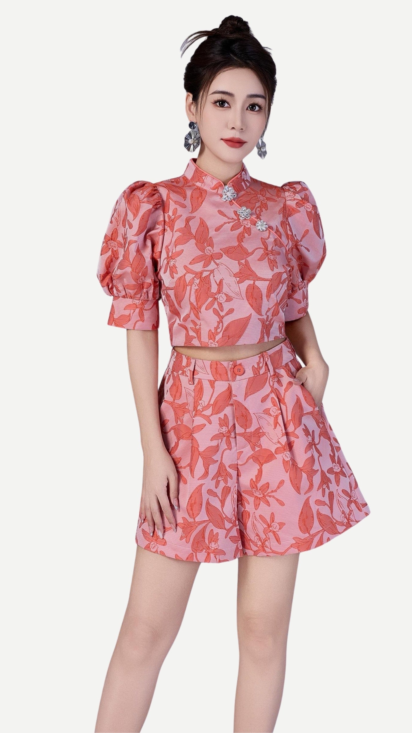 Xi Oriental Jacquard Qipao Top