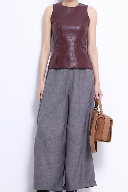 Maple Faux Leather Button Top